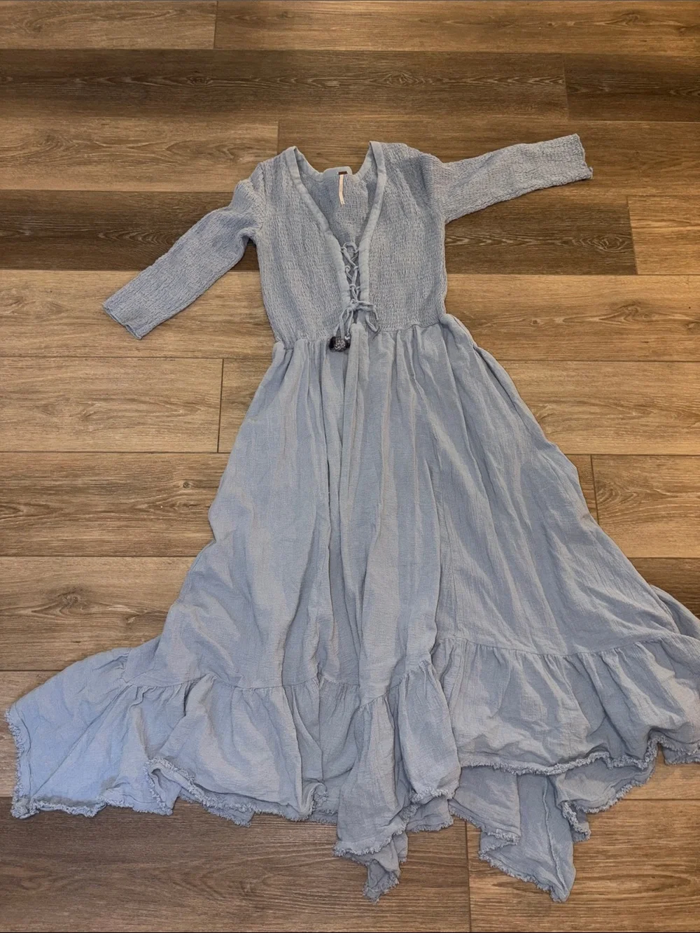 Free People Dusty Blue Lace-Up Maxi Dress